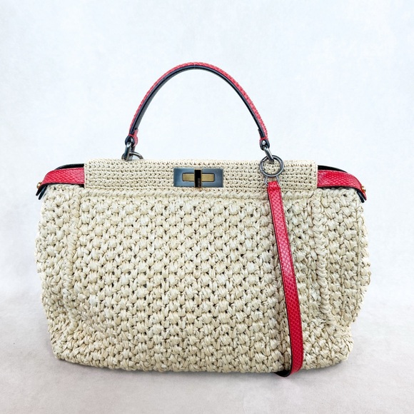 Fendi Handbags - Fendi Peekaboo XL Python and Raffia Bag Rare